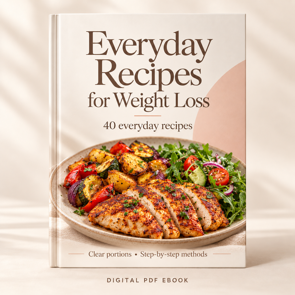 Everyday Recipes for Weight Loss digital ebook, cream and peach cover