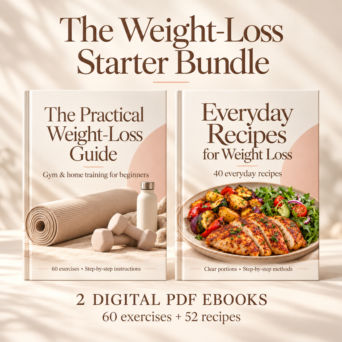 The Weight-Loss Starter Bundle, two matching cream and peach digital ebooks